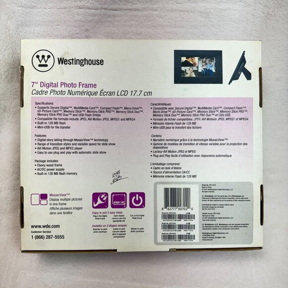 Westinghouse 7" Digital Photo Frame Model DPF-0702 128mb flash Memory - New - Picture 5 of 6